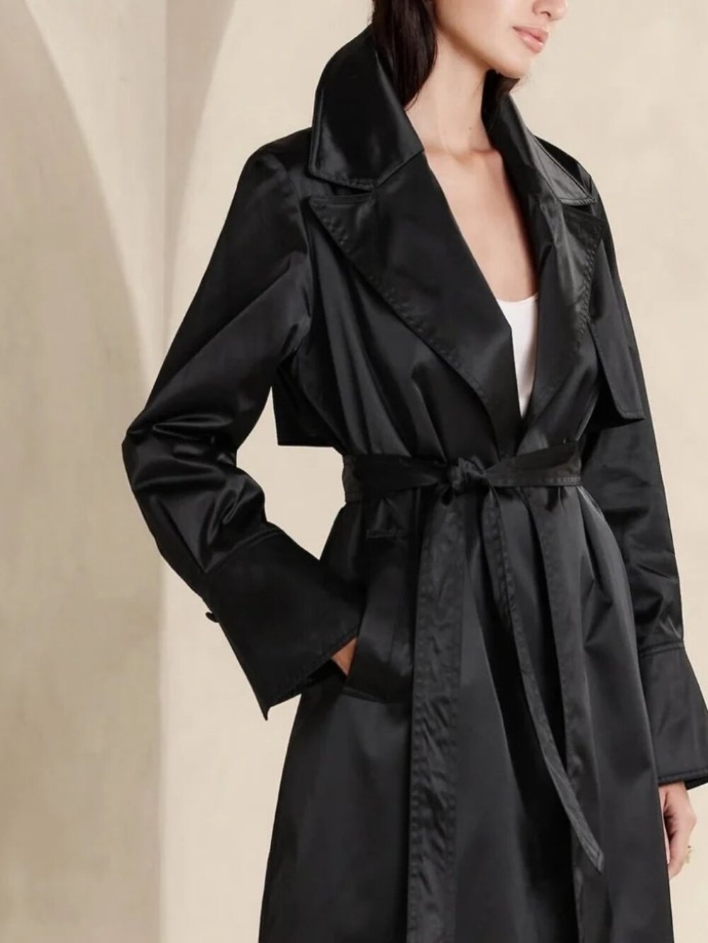 NWT Banana Republic Maja Satin Trench Coat in Black. Size S. - Picture 2 of 9